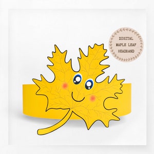 Maple leaf paper crown, Autumn leaf paper hat for kids, instant download paper crown Leaves, Digital party headband, printable party mask,