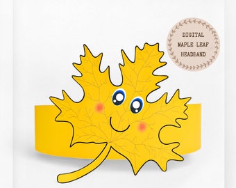 Maple leaf paper crown, Autumn leaf paper hat for kids, instant download paper crown Leaves, Digital party headband, printable party mask,