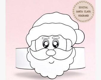 Santa Claus paper coloring crown, Christmas paper hat for kids, instant download paper crown Santa, Digital party headband, printable mask