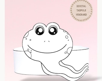 Tadpole paper coloring crown, Animal hat for kids, instant download crown Animals, Digital party headband, printable mask, PDF file