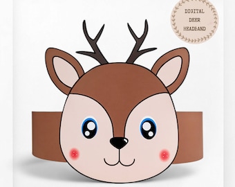 Deer paper crown, Animal paper hat for kids, instant download paper crown Animals, Digital party headband, printable party mask, DIY PDF hat
