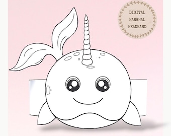 Narwhal paper coloring crown, Animal hat for kids, instant download crown Animals, Digital party headband, printable party mask, PDF hat