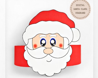 Santa Claus paper crown, Christmas paper hat for kids, instant download paper crown Santa, Digital party headband, printable party mask