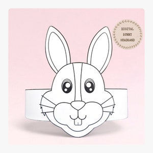 Corona da colorare di carta coniglietto, cappello di carta coniglio per bambini, corona di carta download istantaneo Animali, fascia per feste digitale, maschera per feste stampabile