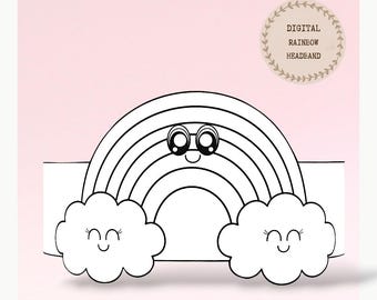 Rainbow paper coloring crown,Weather hat for kids,instant download crown Astronomy,Digital party headband,printable party mask,Spring hat