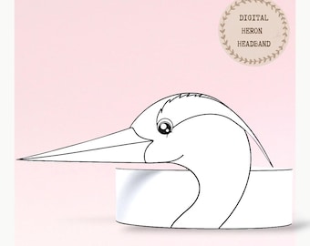 Heron paper coloring crown, Animal hat for kids, instant download crown Animals, Digital party headband, printable party mask, PDF hat