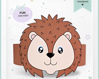 Hedgehog paper crown, Animal paper hat for kids, instant download paper crown Animals, Digital party headband, printable party mask,PDF hat