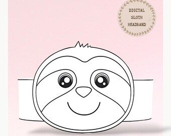 Sloth paper coloring crown, Animal hat for kids, instant download paper crown Animals,Digital party headband,printable party mask,PDF hat