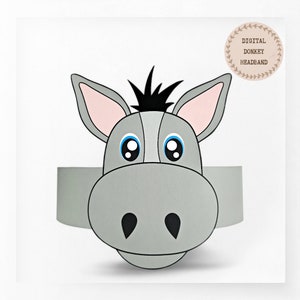 Corona di carta a forma di asino, cappello di carta a forma di animale per bambini, corona di carta con download immediato di animali, fascia per capelli digitale per feste, maschera per feste stampabile