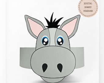 Donkey paper crown, Animal paper hat for kids, instant download paper crown Animals, Digital party headband, printable party mask