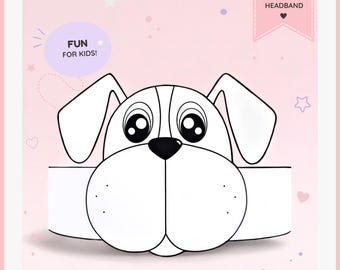 Dog paper coloring crown, Animal paper hat for kids, instant download paper crown Animals, Digital party headband, printable party mask