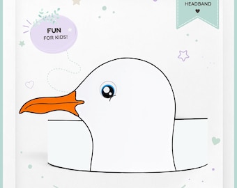 Seagull paper crown, Bird paper hat for kids, instant download paper crown Animals, Digital party headband, printable party mask, PDF hat