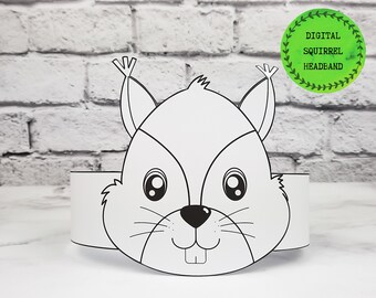 Eichhörnchen Papier Krone, Tier Haarband zum Ausmalen, digitales Haarband zum Ausmalen, bedruckbare Maske für Kinder