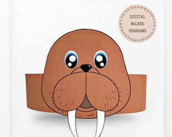 Walrus paper crown, Animal paper hat for kids, instant download paper crown Animals, Digital party headband, printable party mask,PDF hat