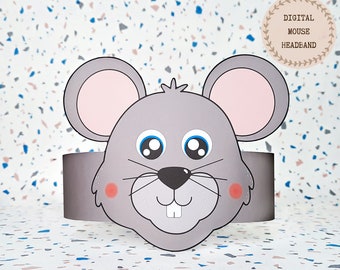 Maus Papierkrone, Tier Papier Hut für Kinder, sofortiger Download Papier Krone Tiere, Digital Party Stirnband, druckbare Party Maske, PDF Hut