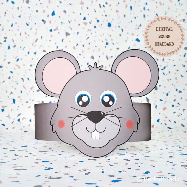 Mouse paper crown, Animal paper hat for kids, instant download paper crown Animals, Digital party headband, printable party mask, PDF hat