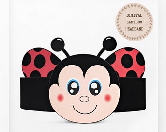 Ladybug paper crown, Animal paper hat for kids, instant download paper crown Bugs, Digital party headband, printable party mask, PDF hat