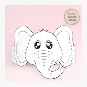 Corona da colorare in carta elefante, cappello di carta per animali per bambini, corona di carta per download istantaneo Animali, fascia per feste digitale, maschera per feste stampabile