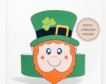 Leprechaun paper crown,Gnome paper hat for kids,instant download paper crown St Patrick's Day,Digital party headband,printable PDF mask