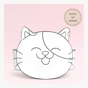Cat paper coloring crown,Animal paper hat for kids,instant download paper crown Animals,Digital party headband,printable party mask,PDF file