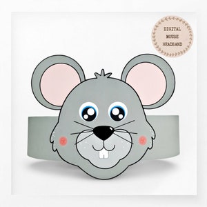 Corona di carta per mouse, cappello di carta per animali per bambini, corona di carta per download immediato Animali, fascia per feste digitale, maschera per feste stampabile, cappello PDF