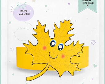 Maple leaf paper crown, Autumn leaf paper hat for kids, instant download paper crown Leaves, Digital party headband, printable party mask,