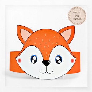 Corona di carta volpe, cappello di carta animale per bambini, corona di carta download istantaneo Animali, fascia per feste digitale, maschera da festa stampabile, cappello PDF fai da te