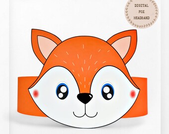 Fox paper crown, Animal paper hat for kids, instant download paper crown Animals, Digital party headband, printable party mask, DIY PDF hat