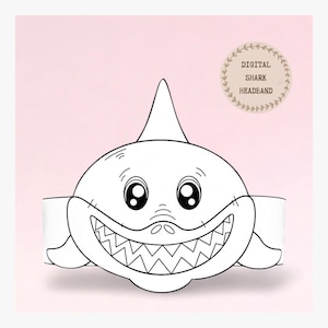Shark paper coloring crown, Animal paper hat for kids, instant download paper crown Animals, Digital party headband, printable mask