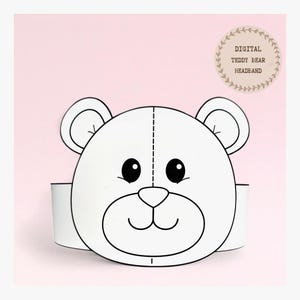Corona di carta da colorare a forma di orsetto, cappello di carta a forma di animale per bambini, download immediato Corona di carta a forma di orso, fascia per capelli digitale per feste, maschera per feste stampabile, PDF