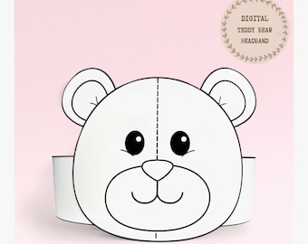 Teddy Bear paper coloring crown,Animal paper hat for kids,instant download Bear paper crown, Digital party headband,printable party mask,PDF