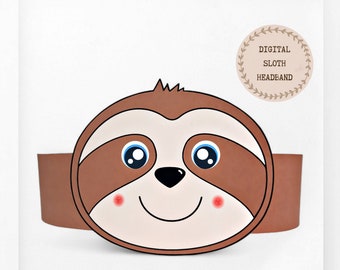 Sloth paper crown, Animal paper hat for kids, instant download paper crown Animals, Digital party headband, printable party mask, PDF hat