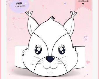 Squirrel paper coloring crown, Animal paper hat for kids, instant download paper crown Animals, Digital party headband, printable party mask