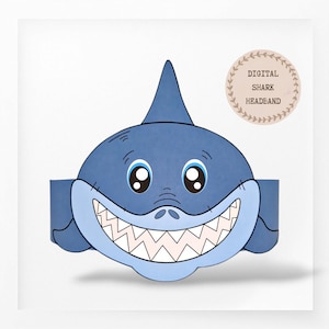 Shark paper crown, Animal paper hat for kids, instant download paper crown Animals, Digital party headband, printable party mask, PDF hat