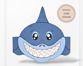 Shark paper crown, Animal paper hat for kids, instant download paper crown Animals, Digital party headband, printable party mask, PDF hat