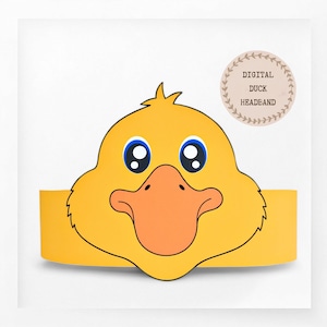 Corona di carta anatra, cappello di carta animale per bambini, corona di carta download istantaneo Animali, fascia per feste digitale, maschera da festa stampabile, cappello PDF