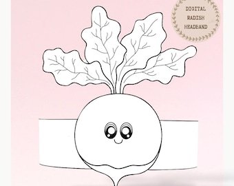 Radish paper coloring crown,Vegetable hat for kids,instant download crown Vegetables,Digital party headband,printable party mask,PDF file