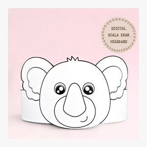 Koala Bear paper coloring crown,Animal paper hat for kids,instant download paper crown Animals, Digital party headband, printable party mask