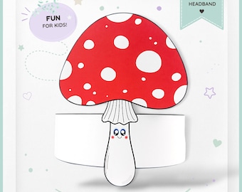Mushroom paper crown, Autumn paper hat for kids, instant download paper crown, Digital party headband, printable party mask,PDF hat