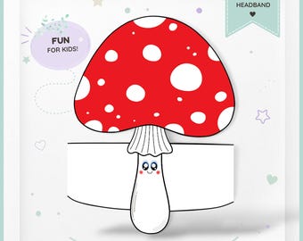 Mushroom paper crown, Autumn paper hat for kids, instant download paper crown, Digital party headband, printable party mask,PDF hat