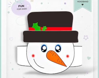 Snowman paper crown, Christmas paper hat for kids, instant download  winter paper crown, Digital party headband, printable party mask