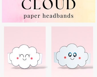 2 Clouds paper crowns,Weather paper hat for kids,instant download crown Astronomy,Digital party headband,printable party mask,Spring hat