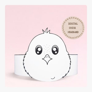 Couronne à colorier en papier poussin, chapeau en papier oiseau pour enfants, couronne en papier à téléchargement immédiat Animaux, bandeau de ferme numérique, masque PDF imprimable