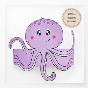 Corona di carta polpo, cappello di carta animale per bambini, corona di carta per il download istantaneo del mare, fascia per feste digitale, maschera da festa stampabile, cappello PDF