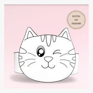 Cat paper coloring crown,Animal paper hat for kids,instant download paper crown Animals,Digital party headband,printable party mask,PDF file