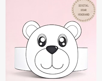 Bear paper coloring crown, Animal paper hat for kids, instant download paper crown Animals, Digital party headband, printable party mask