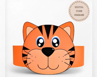 Tiger paper crown, Animal paper hat for kids, instant download paper crown Animals, Digital party headband, printable party mask