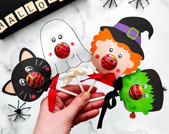 Halloween Lollipop, instant download lollipop holder, Digital party sucker holder, printable party lolly, Witch lollypop favor, PDF file