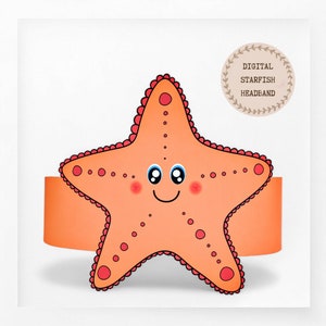 Corona di carta stella marina, cappello di carta animale per bambini, corona di carta con download istantaneo Animali, fascia per feste digitale, maschera da festa stampabile, cappello PDF