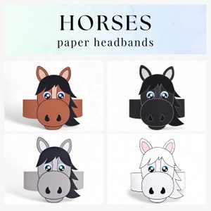 4 corone di carta cavalli, cappelli di carta cavalli per bambini, corone di carta download istantaneo Animali, fasce per feste digitali, maschere per feste stampabili